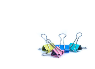 Colorful binder clip isolated on white background