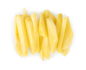 Ginger sliced isolated on white background, Top view.
