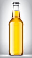 Glass Bottle with Beer on background. 