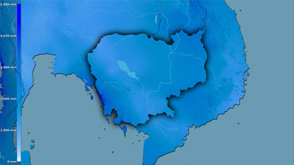Cambodia, annual precipitation - dark glow