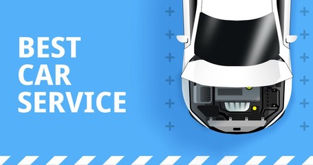 2d animation with top view on a car entering to the workshop service station. Car service, repair.