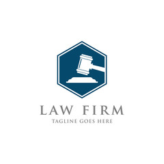 Law And Attorney With Gavel Logo Design Template.