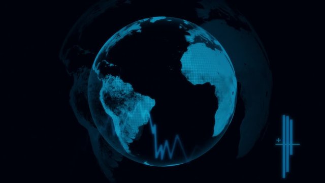 Global stock market business chart with ticker pulse. Blue color seamless loop animation