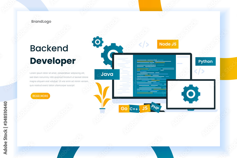 Wall mural flat design backend developer landing page. building a website illustration engine. this illustratio