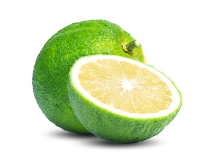 Green orange fruit slice isolated on white background