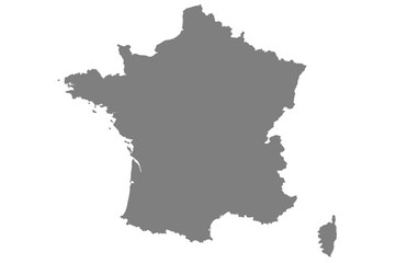 Grey map of France with isolated on white background