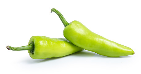 green pepper chilli isolated on white background clipping path