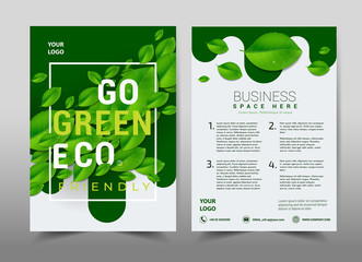 Green ecology design on background.Brochure template layout,cover design,annual report,magazine,leaflet,presentation background,flyer design.and booklet in A4 with Vector Illustration. - obrazy, fototapety, plakaty