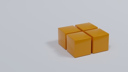 Vier orangene Quader auf hellem Untergrund