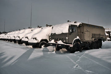 Abandoned military vehicles on the territory of an abandoned military unit in Russia