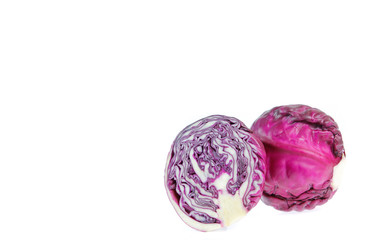 copy space red cabbage isolated on white