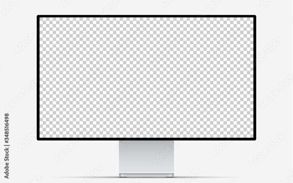 Wall mural mockup screen monitor display. silver computer monitor with blank screen for your design. realistic 