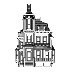 beautiful Victorian house. simple black and white vector drawing