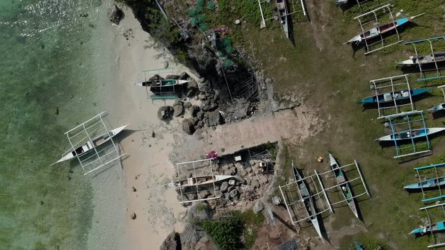 Flying over fisherman's boat next to Bantayan island, Cebu, Philippines