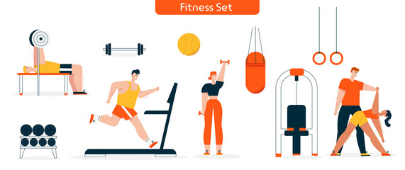 Vector character illustration fitness in gym set