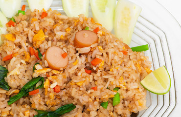 Asian food ,  fried rice with vegetable on white background
