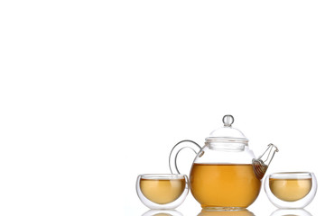 Cup of tea on white background.Copy space for the ads