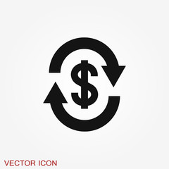 Transfer vector icon. Money symbol isolated on background.