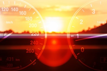 Classic lighting speedometers on nature background