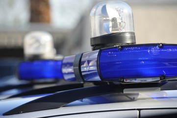 Blue light on a police car
