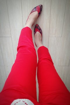 Low Section Of A Woman In Red Pants