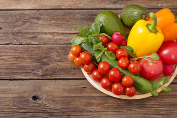 fresh vegetables on old wooden table