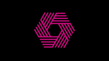 Graphic object in the shape of a hexagon with internal lines that rotate clockwise in the center, of variable dimensions, on a background with a hypnotic, psychedelic and stroboscopic effect. - Powered by Adobe