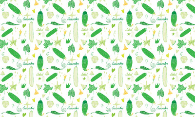 Isolated on white vector background pattern with cucumbers
