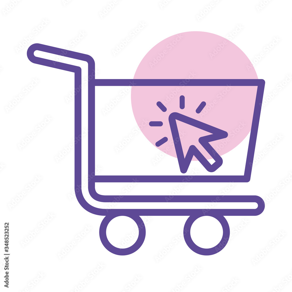 Poster shopping cart trolley with arrow mouse line style icon