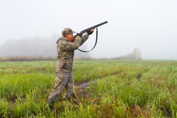 the hunter has the bird lined up