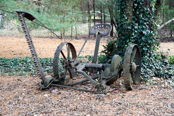 old rusty tractor in field