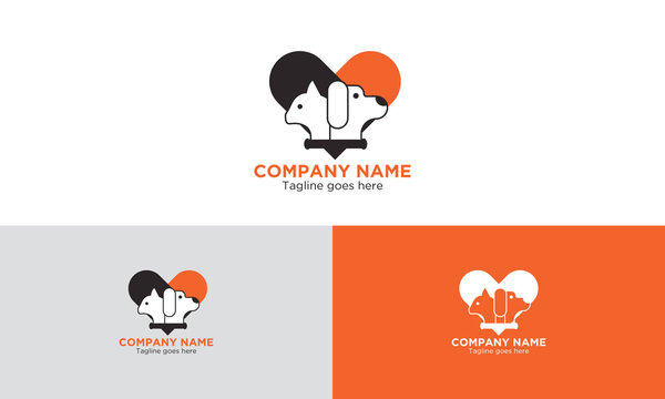 Creative logo design dog and cat with heart shape