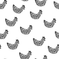 Chicken Seamless Texture Pattern Hand Drawn Engrave Style Sketch. Vector illustration. 