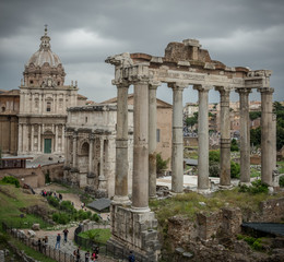 Fototapeta na wymiar roman forum on a cloudy day tourism ancient architecture rome