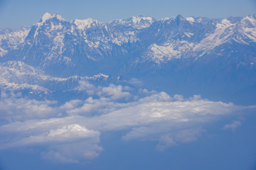 Fototapeta na wymiar Landscape of Himalayas ridge aerial view in Nepal