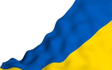 The flag of Ukraine on a white background. National flag and state ensign. Blue and yellow bicolour. 3D illustration waving flag
