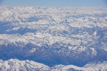 Landscape of Himalayas ridge aerial view in Nepal