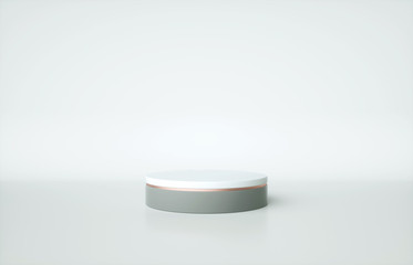 Cylinder pedestal with rose gold border isolated on white background. 3d render illustration