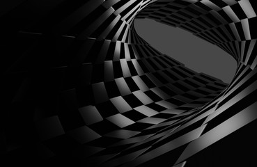Abstract black cube shape swirling motion 3d render wallpaper background