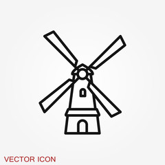 Windmill vector icon, wind turbine symbol isolated on background.