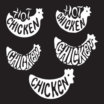 Chicken logo labels Illustration. Stylized Silhouette Style Black Elements Vector illustration Set.