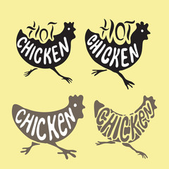 Chicken logo labels Illustration. Stylized Silhouette Style. Color Elements Vector illustration Set.