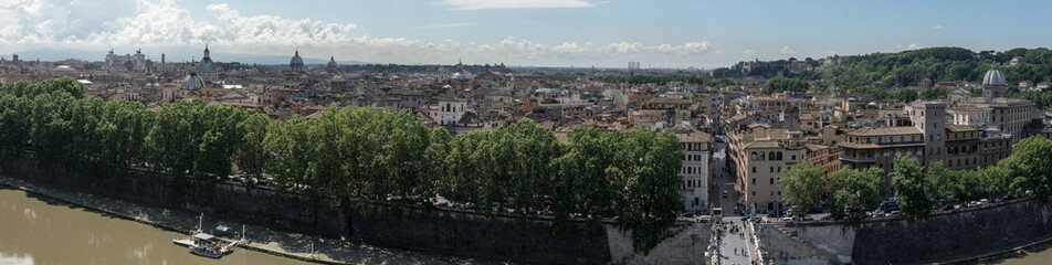 Fototapeta na wymiar awesome panoramic view from the mausoleum of hadrian castel sant'angelo vantage point to rome