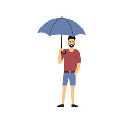 A man with an umbrella. Flat style. Vector illustration
