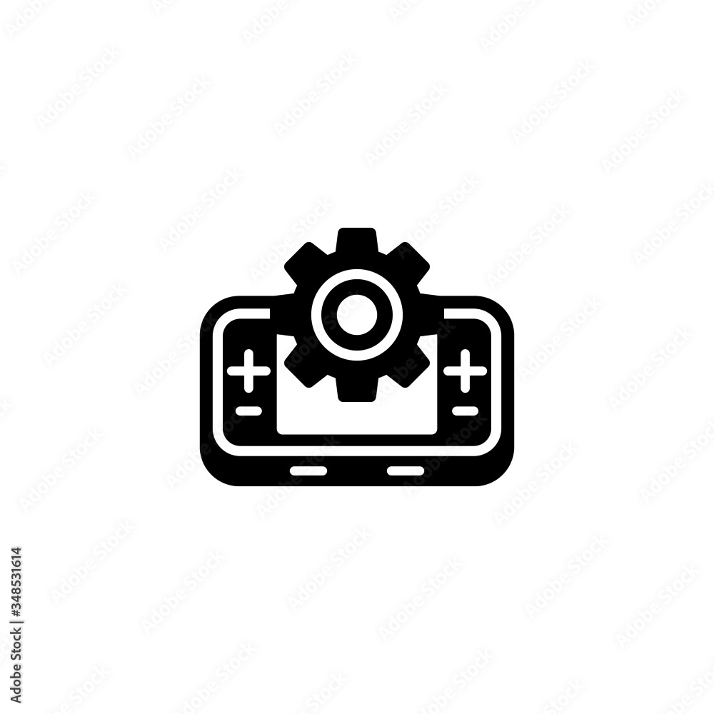 Poster game development icon vector in black solid flat design icon isolated on white background