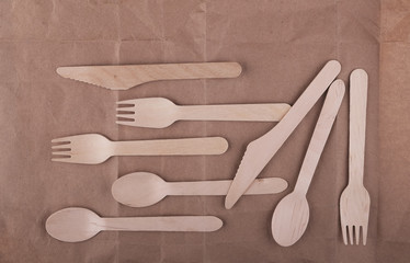 disposable bio tableware, degradable, forks, spoons, knives in kraft paper