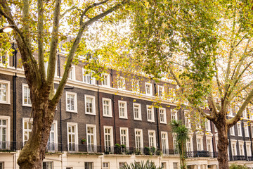 Typical row of upmarket townhouses in Paddington area of London