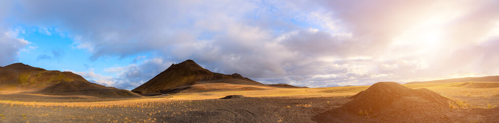 Fototapeta na wymiar Desert landscape of Iceland. Rocky Landscape Of Iceland Volcanic Areas panorama
