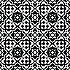 Seamless black and white geometry pattern. Floor Tile or carpet template. Pixel background, Wallpaper. Fabric pattern. Vector abstract illustration. Print design