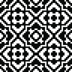 Black and white geometry tile template. Pixel seamless pattern. Background, texture. Wallpaper, floor carpet. Wrapping paper. Fabric pattern